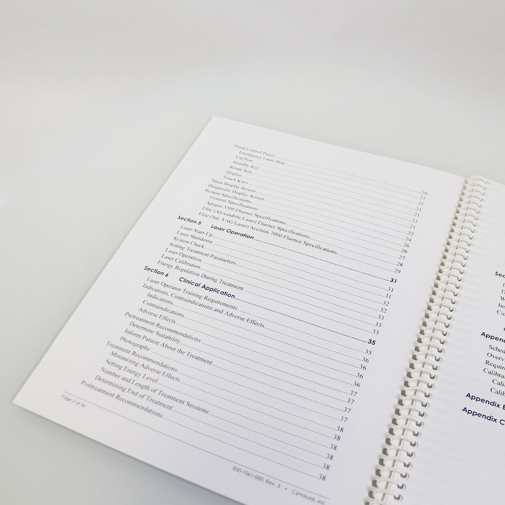 Cynosure Elite Acclaim Apogee Laser Operator Manual Reference Guide Parameters