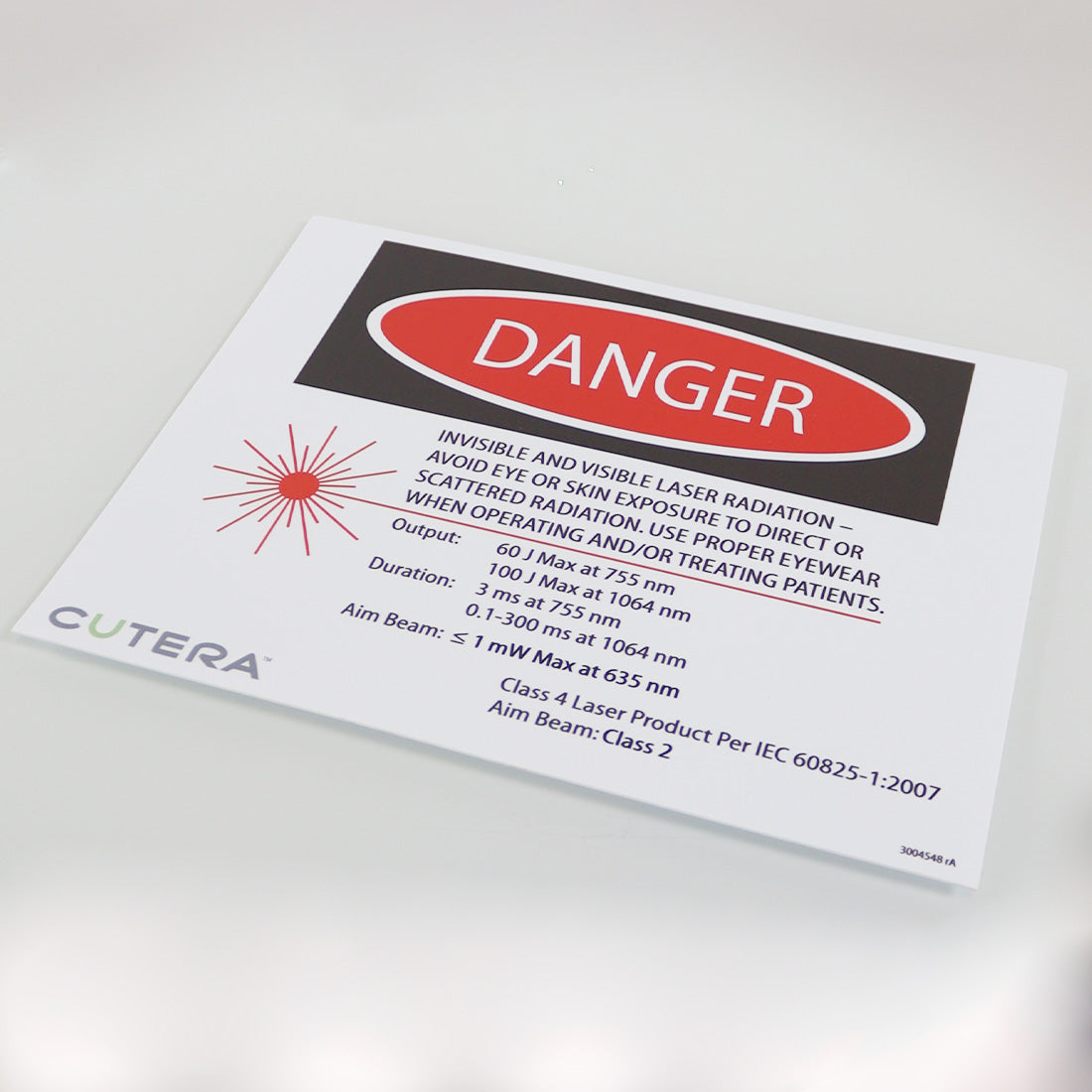 Danger Sign Cutera Laser Radiation 755nm 1064nm Class 4 Surgical Warning 3004548