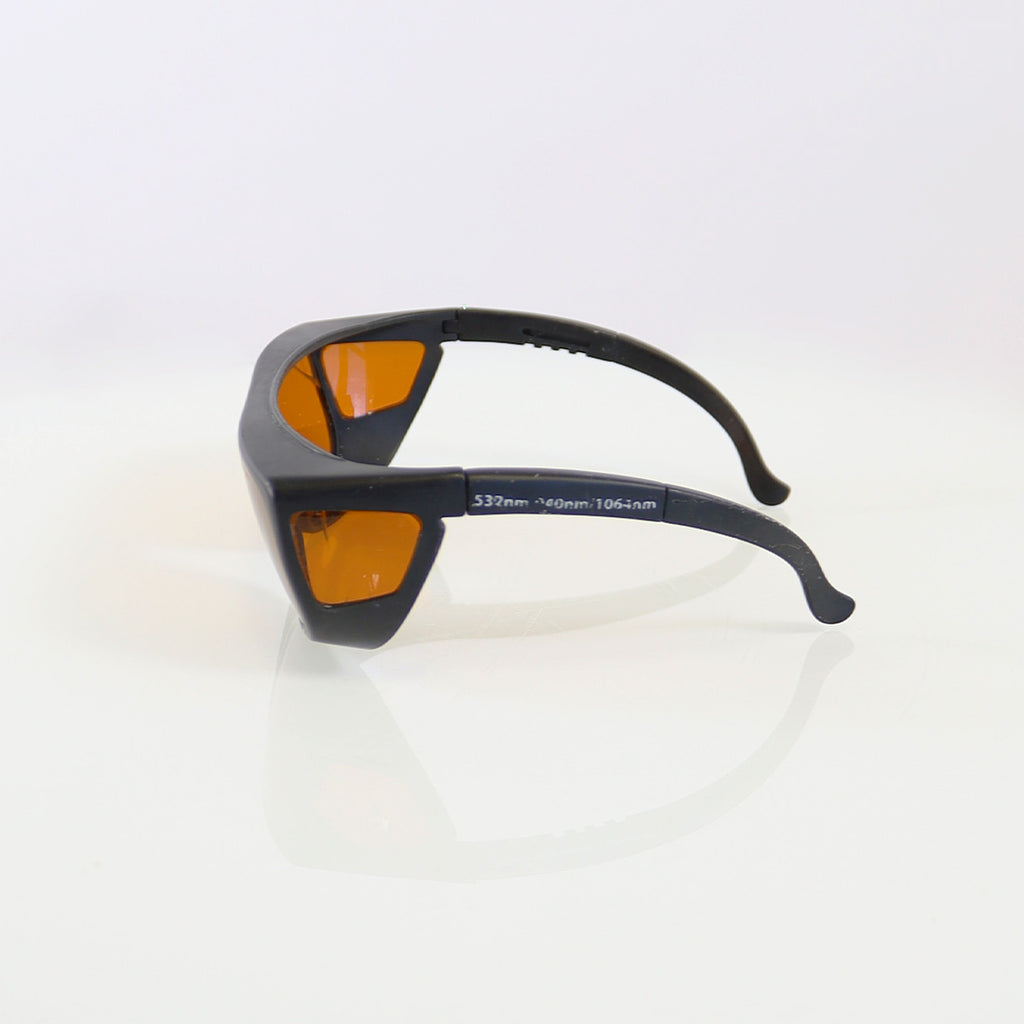 Laser Optic PPE Safety Glasses Black Frame Cracked Orange Lens 532 940 1064 OD6+