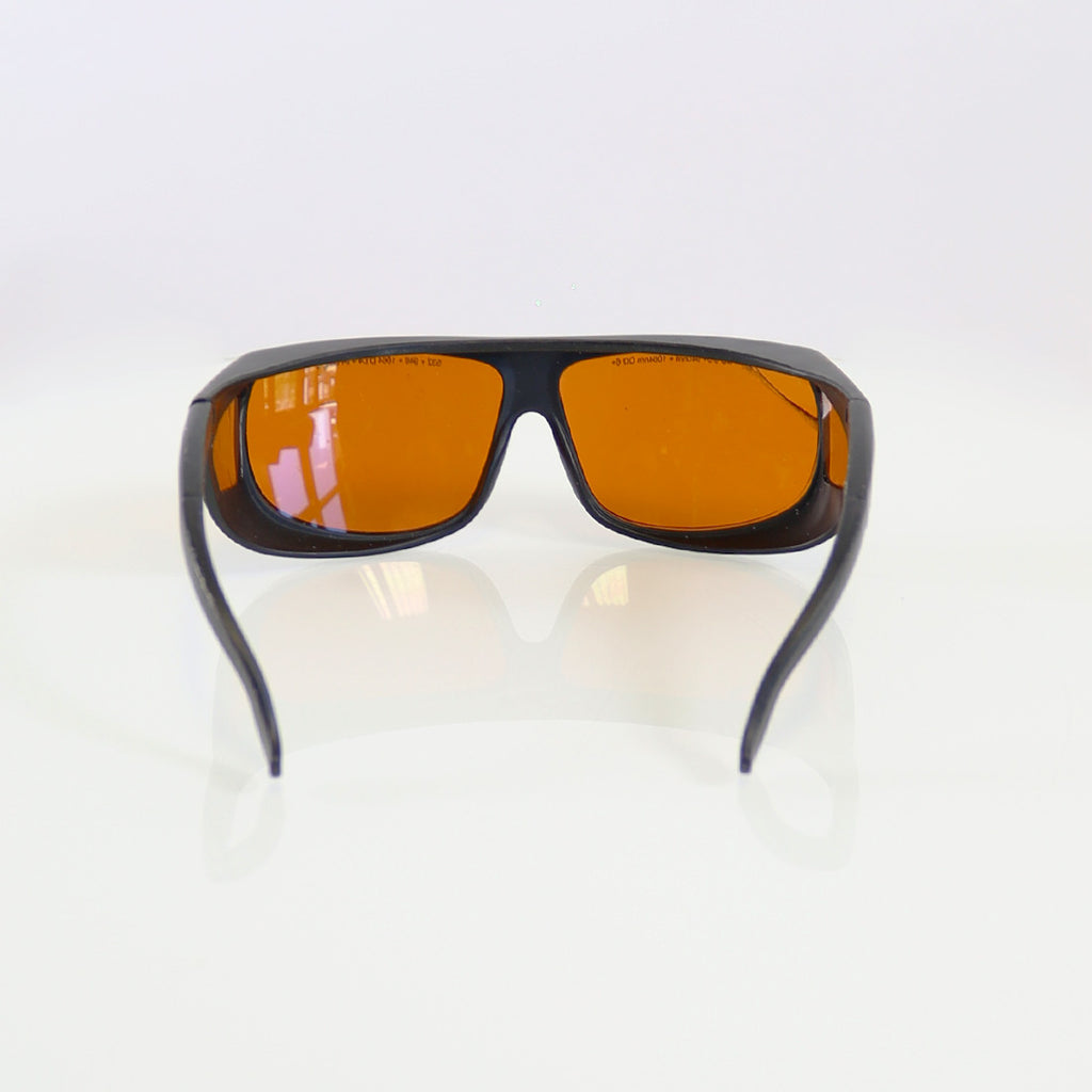 Laser Optic PPE Safety Glasses Black Frame Cracked Orange Lens 532 940 1064 OD6+