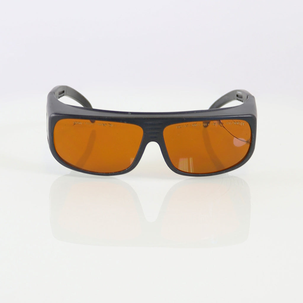 Laser Optic PPE Safety Glasses Black Frame Orange Lens 532 755 1064 OD7+ Cracked