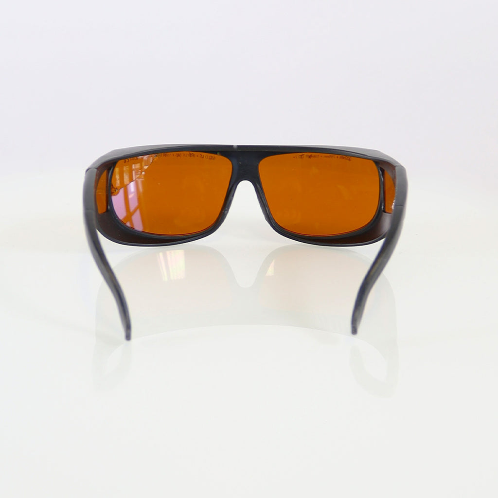 Laser Optic PPE Safety Glasses Black Frame Orange Lens 532 755 1064 OD7+ Cracked