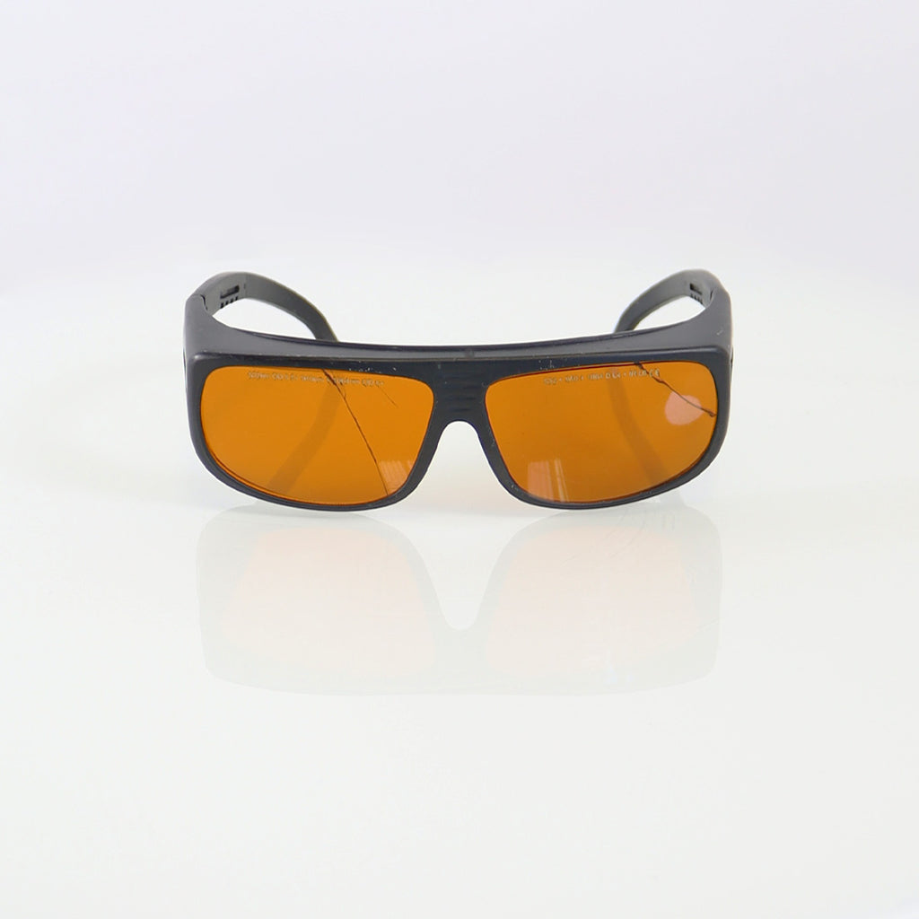 Laser Optic PPE Safety Glasses Black Frame Orange Lens Cracked 532 940 1064 OD6+