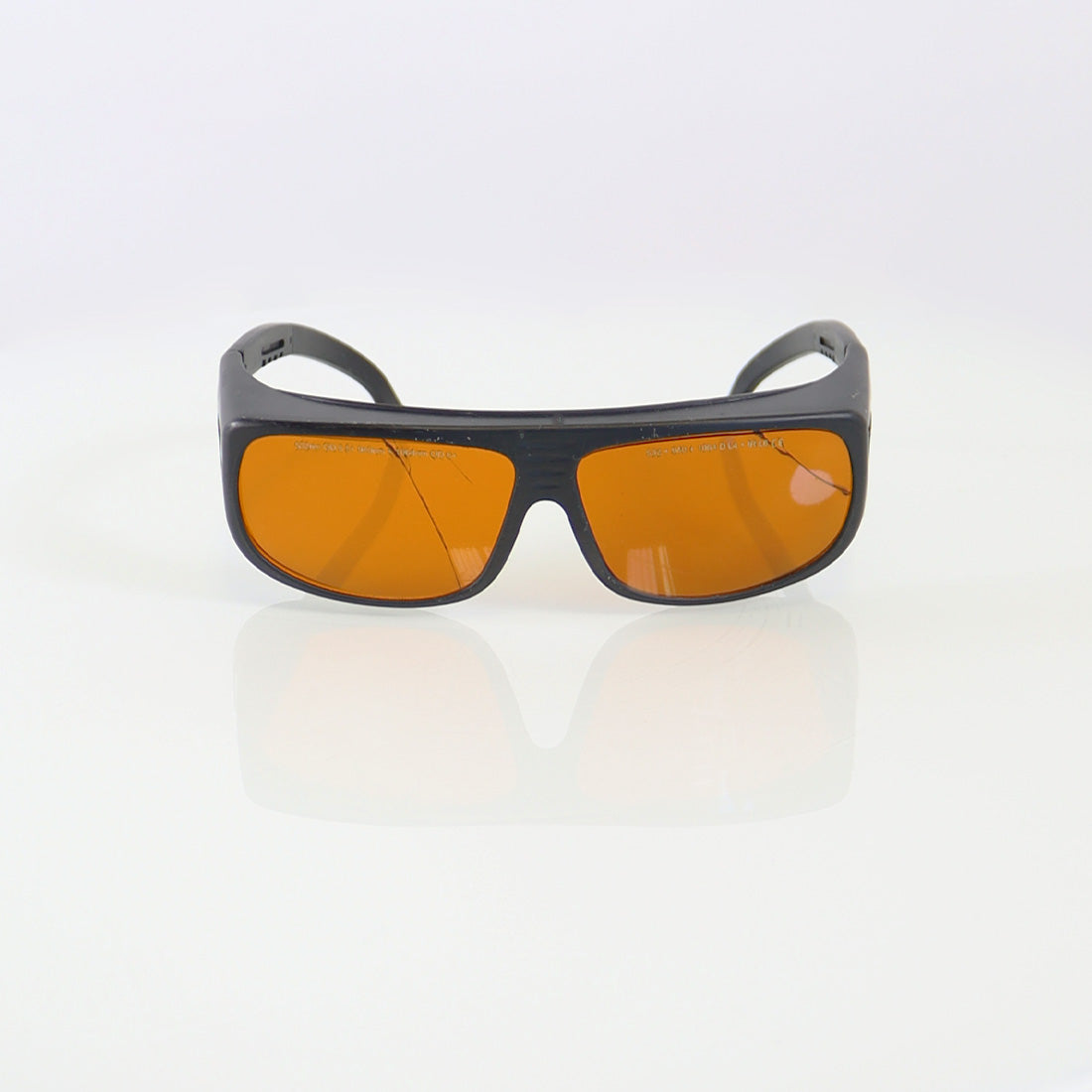 Laser Optic PPE Safety Glasses Black Frame Orange Lens Cracked 532 940 1064 OD6+