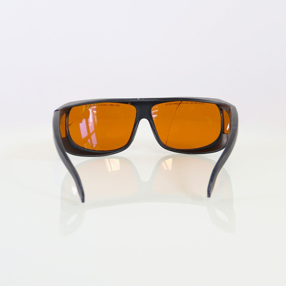 Laser Optic PPE Safety Glasses Black Frame Orange Lens Cracked 532 940 1064 OD6+