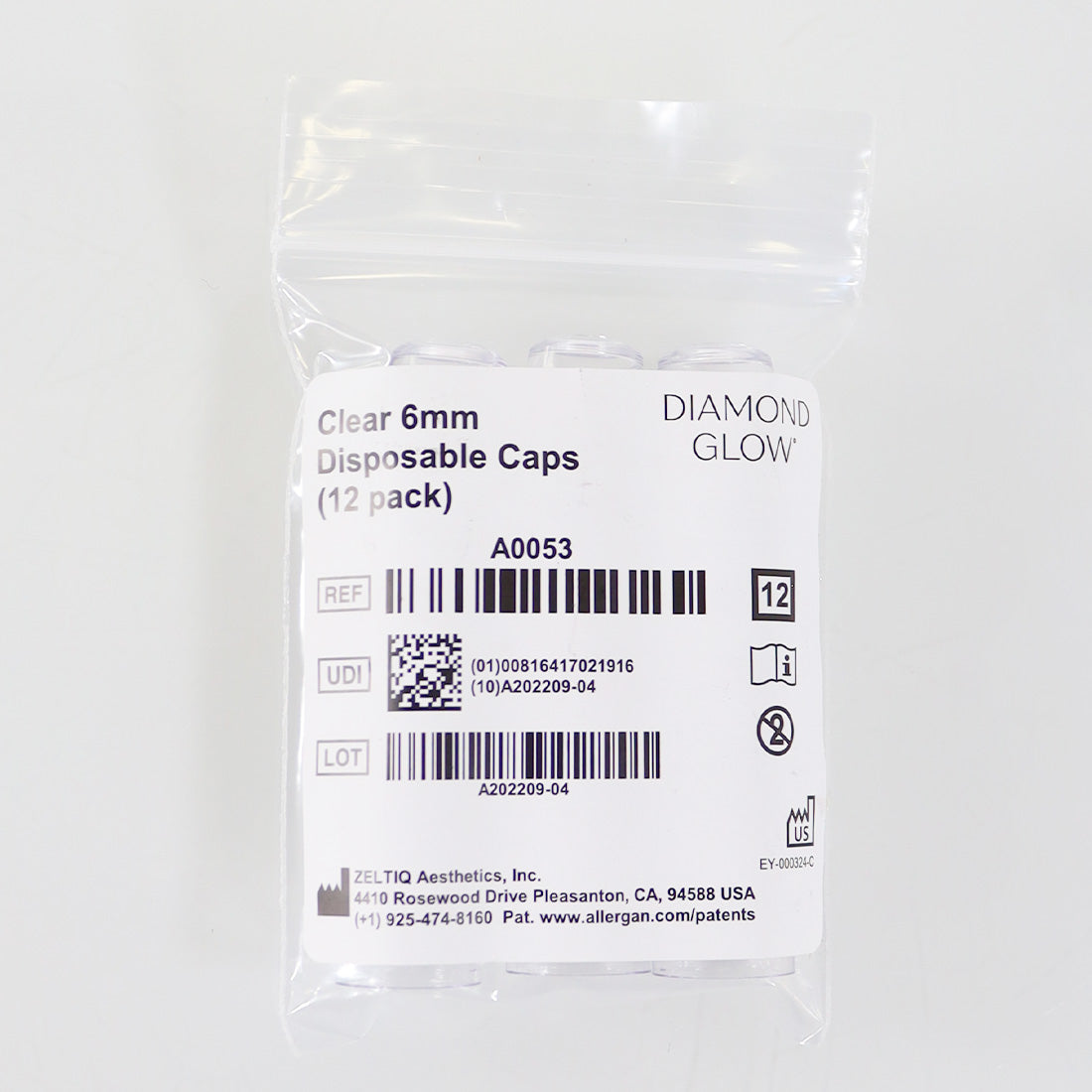 Zeltiq Diamond Glow Clear 6mm Disposable Caps A0053 SilkPeel Tips 12-Pack