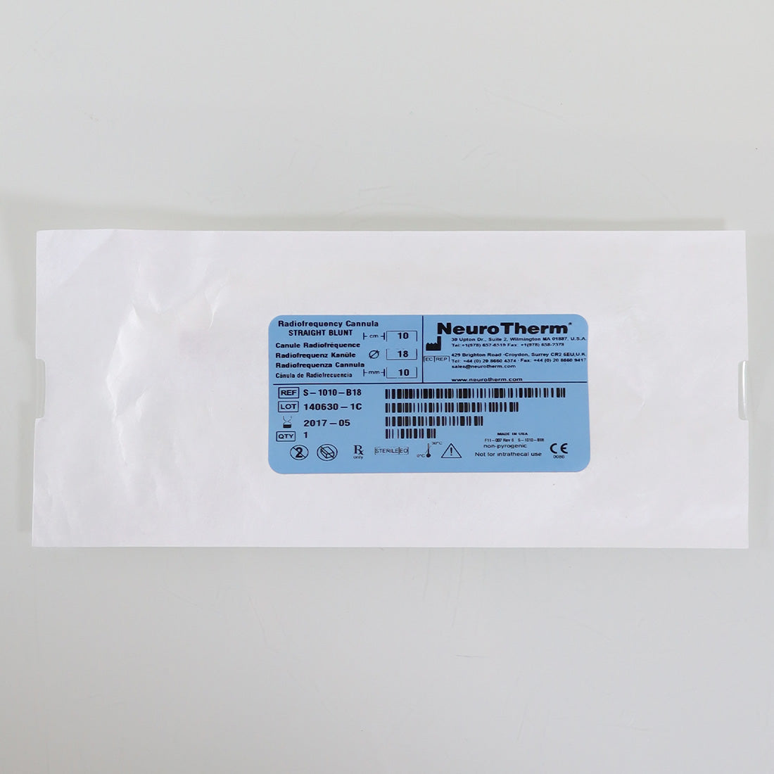 Thermi Aesthetics ThermiRF S-1010-B18 Radiofrequency Cannula Straight Blunt 18G