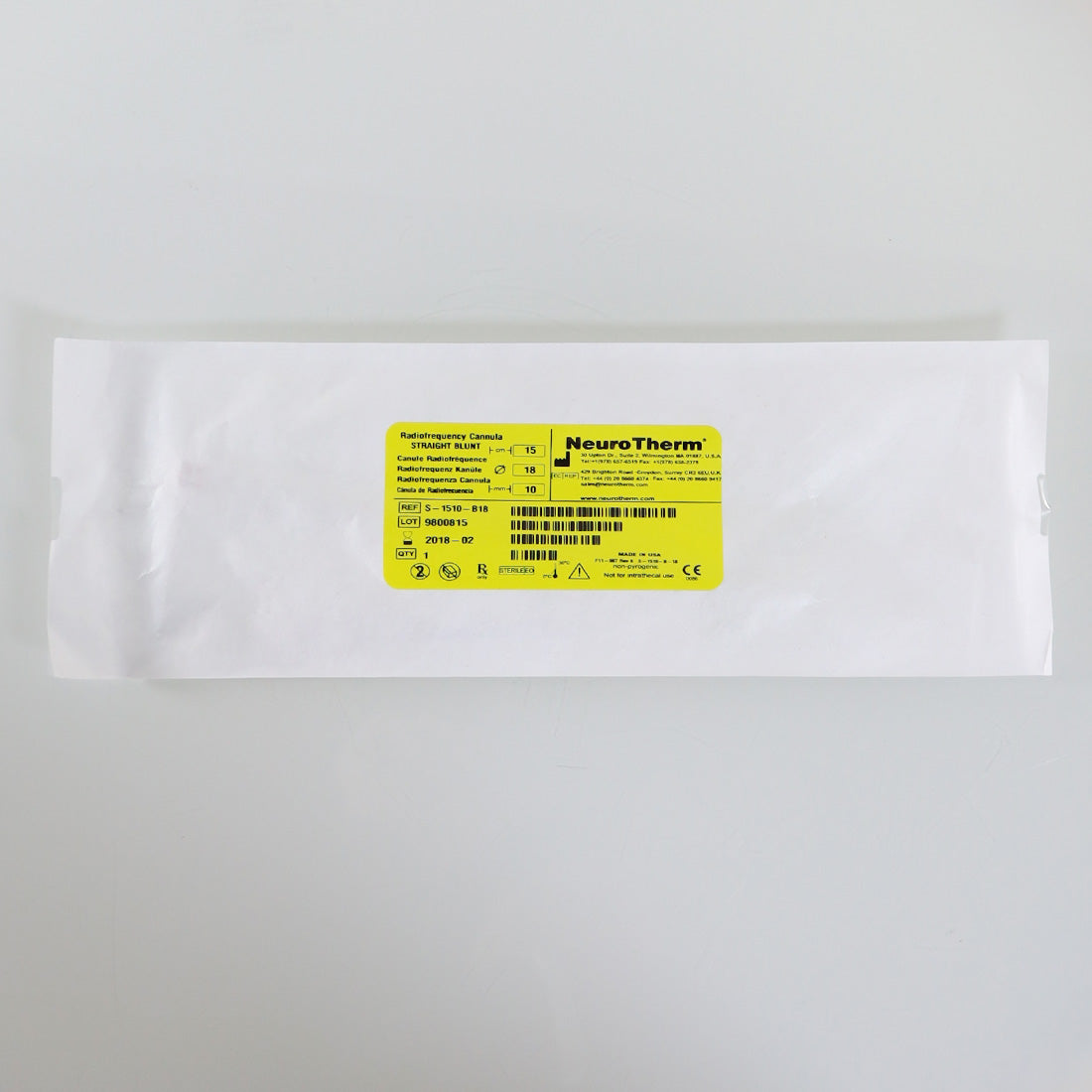 Thermi Aesthetics ThermiRF S-1510-B18 Radiofrequency Cannula Straight Blunt 18G