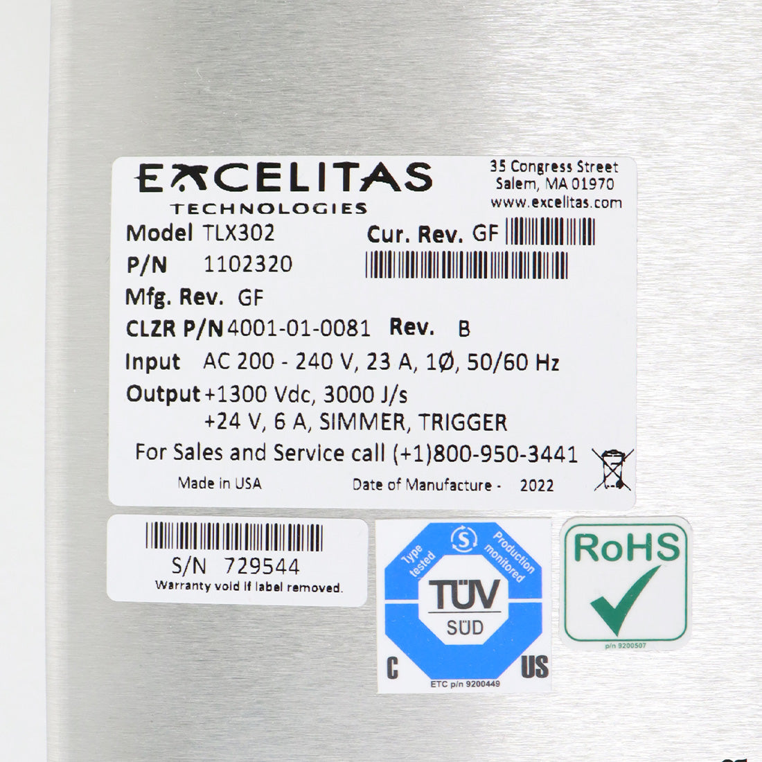 Candela GentleMax Power Supply HVPS 4001-01-0081 Excelitas TLX302 (729544) As-Is