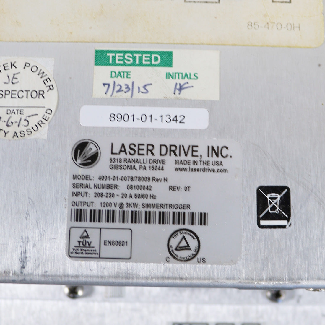 Candela VBeam2 Perfecta Laser HVPS Power Supply 4001-01-0078/78009 Parts As-Is A