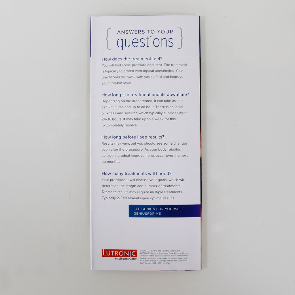 Lutronic Genius RadioFrequency RF "That's Genius" Office Marketing Brochure x35