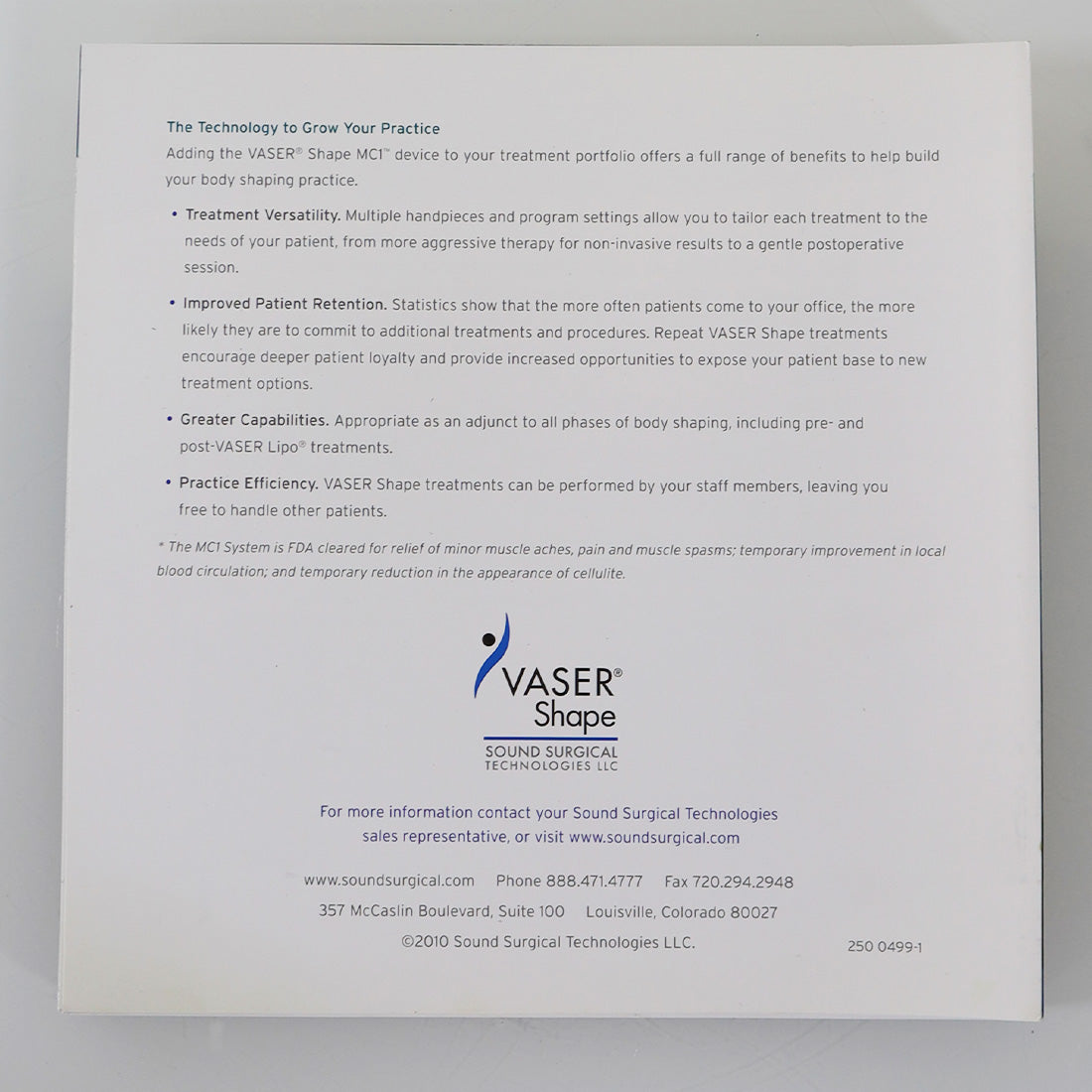 Vaser Shape Sound Surgical MC1 Treatment Portfolio Office Marketing Brochure x32