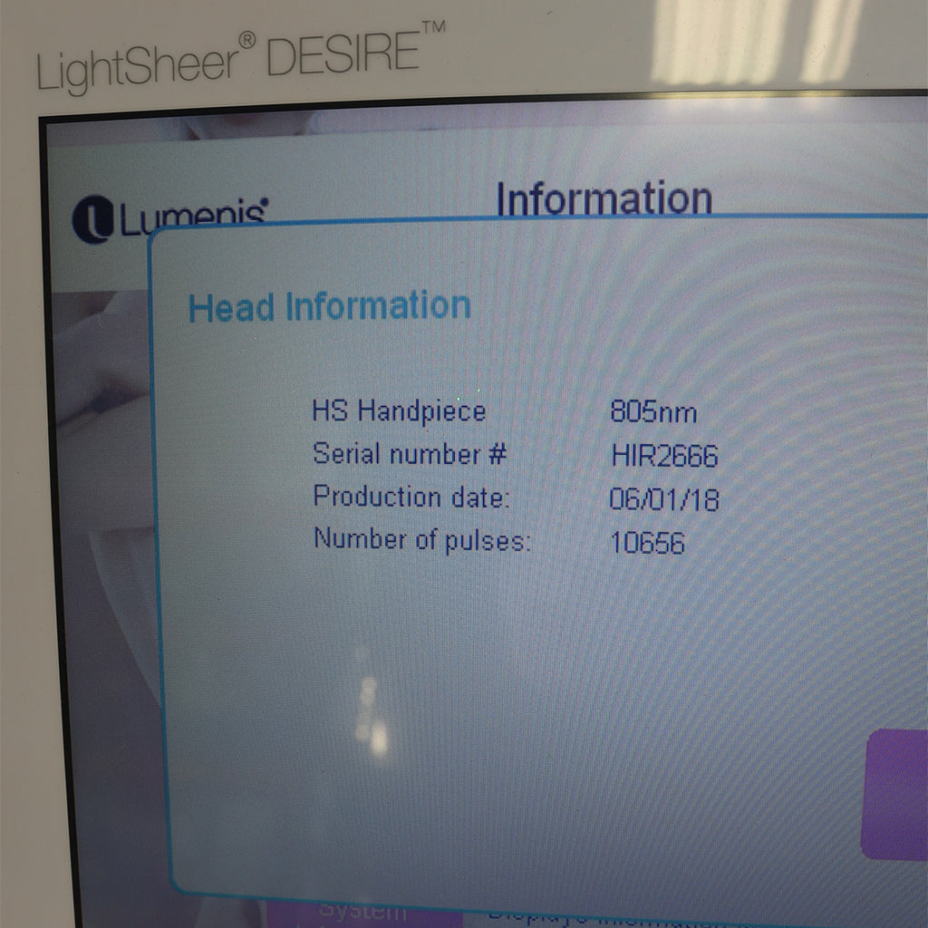 2018 Lumenis LightSheer Desire Diode Laser Hair Removal 2 Handpieces Low Pulses