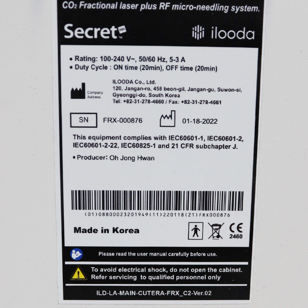 2022 Cutera Ilooda Secret Pro RF Microneedling CO2 Fractional Laser Wrinkles