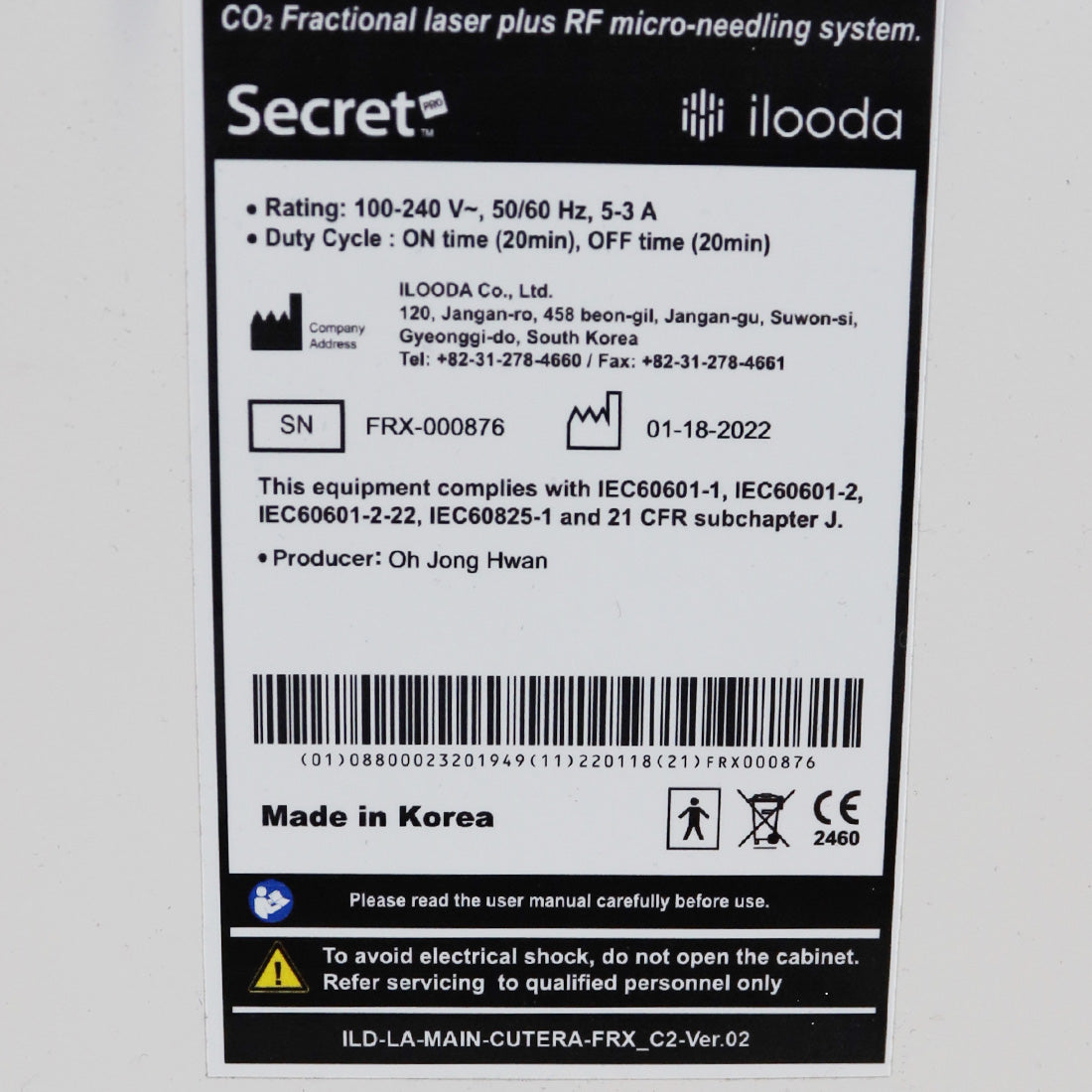 2022 Cutera Ilooda Secret Pro RF Microneedling CO2 Fractional Laser Wrinkles