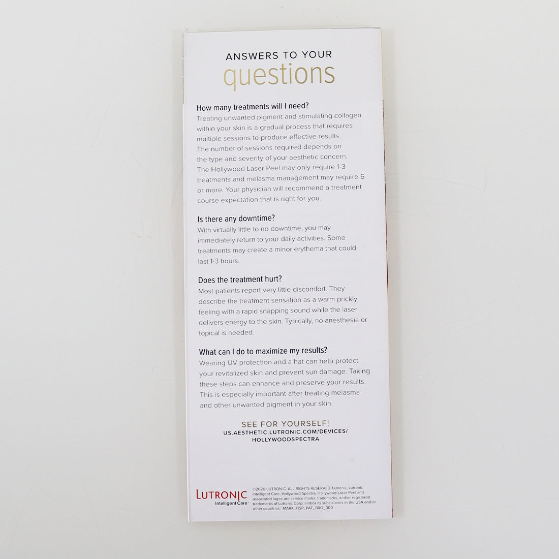 Lutronic Hollywood Spectra Be Camera Ready Office Marketing Brochure 10-Pack