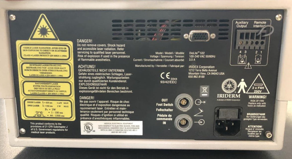 Iridex Iriderm Diolite 532 nm KTP Laser Console w/2 Fiber Handpieces 500um 700um