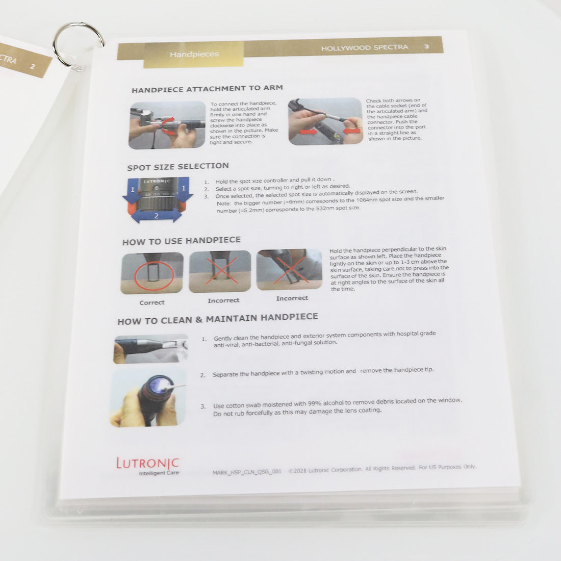 Lutronic Hollywood Spectra Quick Start Guide Laminated Reference Material 2021