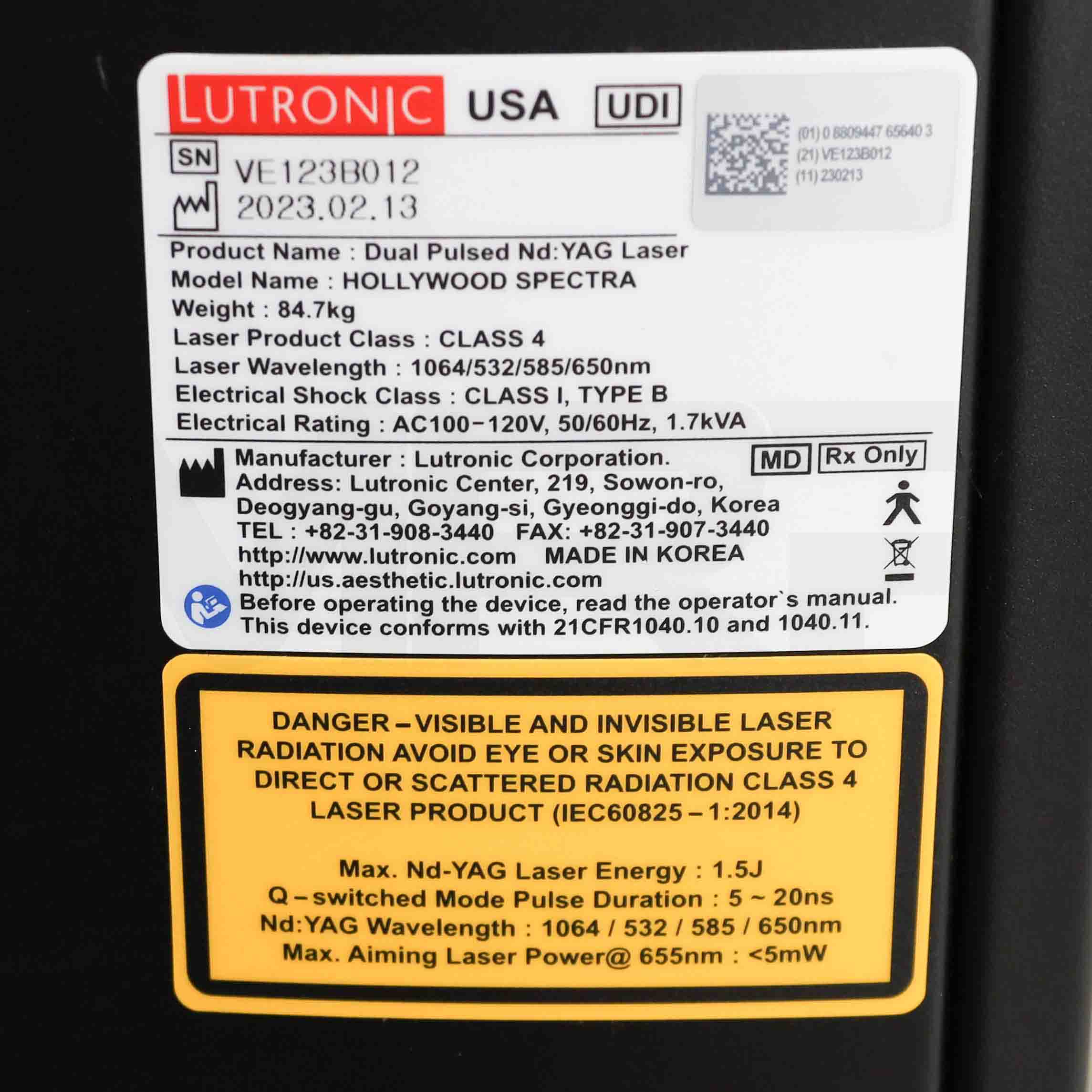 2023 Lutronic Hollywood Spectra System Label