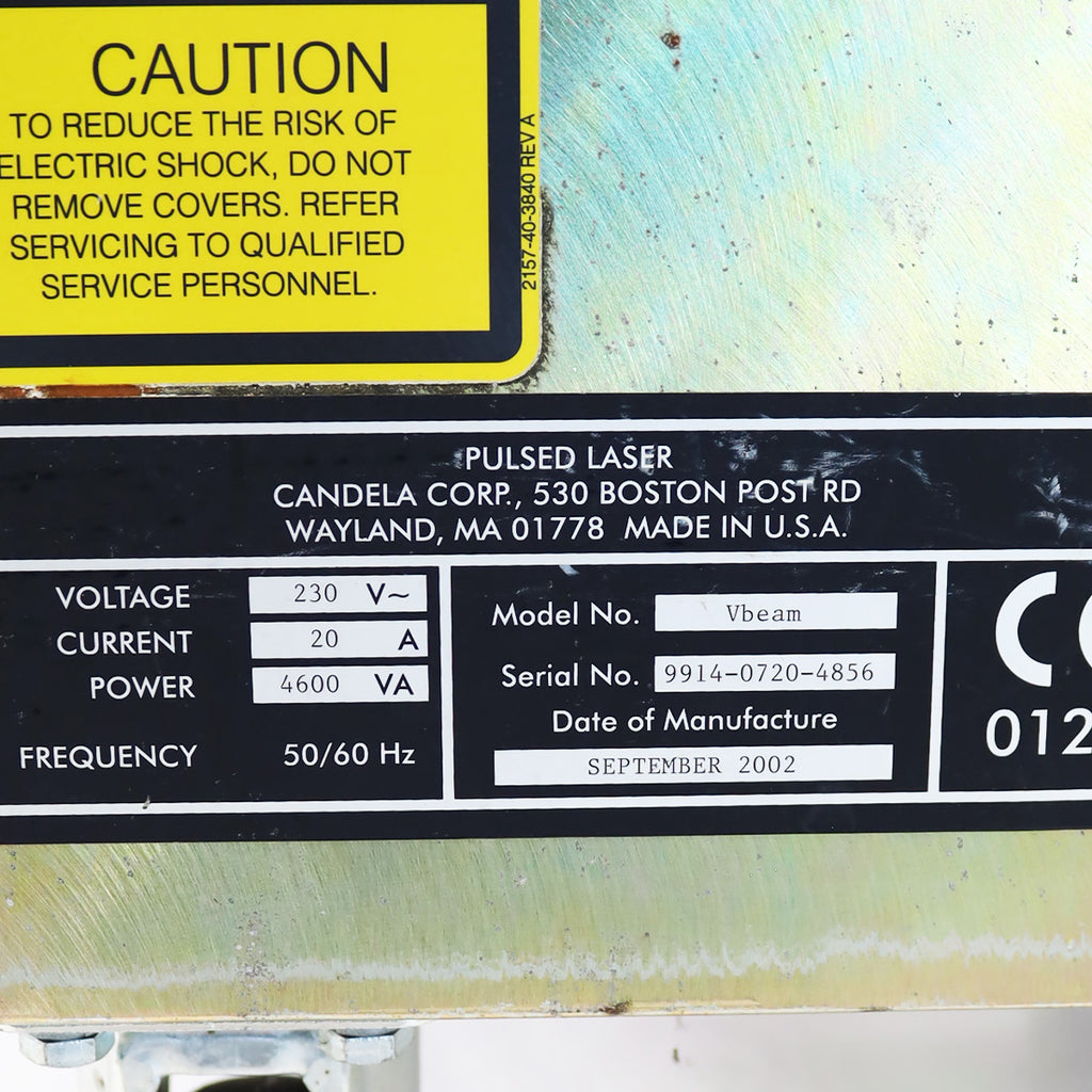 2002 Candela VBeam 595nm Laser Lesions Vascular Wrinkles Vein Pulsed NEW DYE KIT