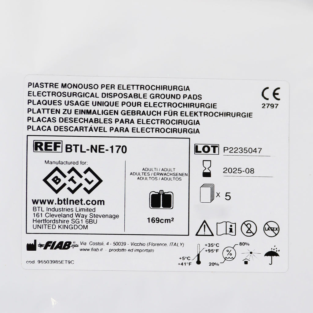 BTL Electrosurgical Disposable Ground Pads BTL-NE-170 Exp_08/2025 Single Pouch