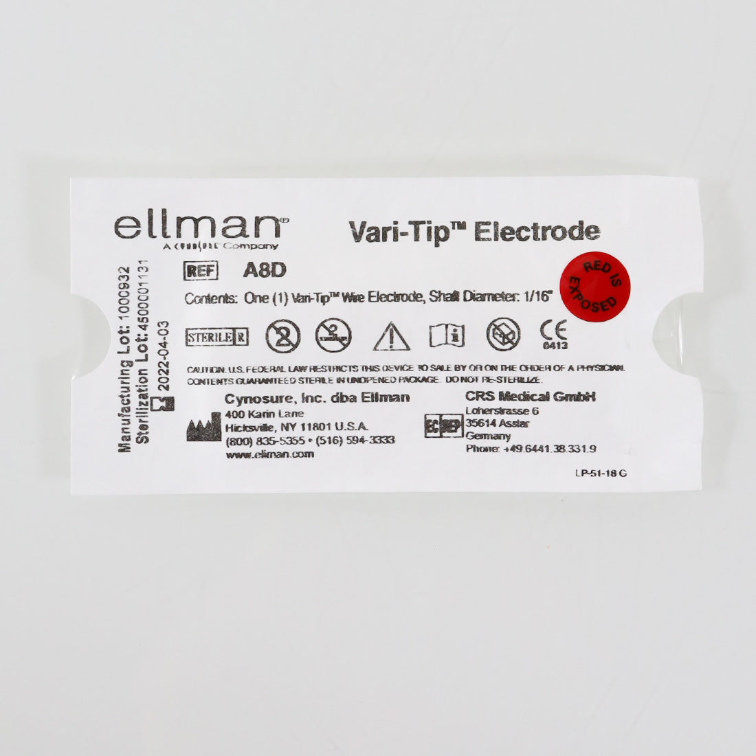 Ellman Cynosure A8D Vari-Tip ADJ Wire Electrode 1/16in Shaft 22-Pack Exp_04/2022