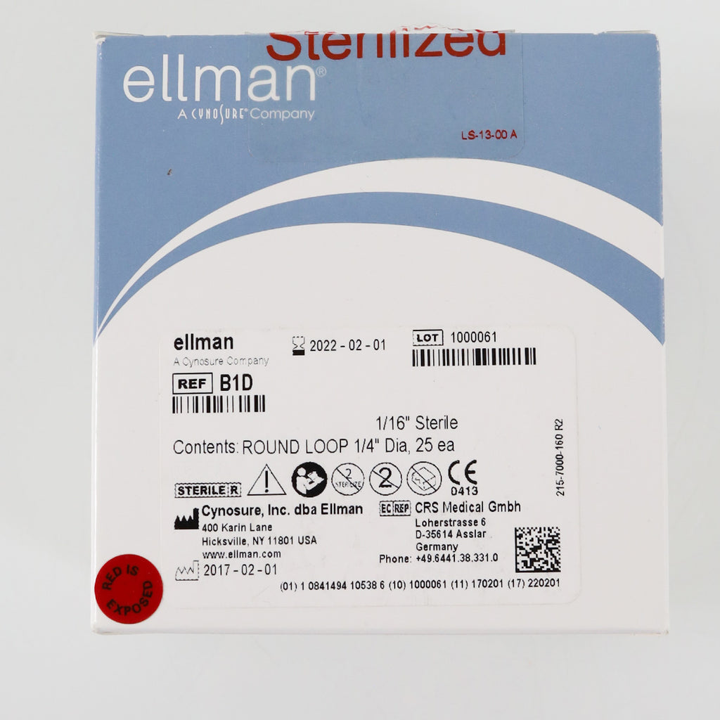 Ellman Cynosure B1D 1/4in Round Loop Electrode 1/16in Shaft 24-Pack Exp_02/2022