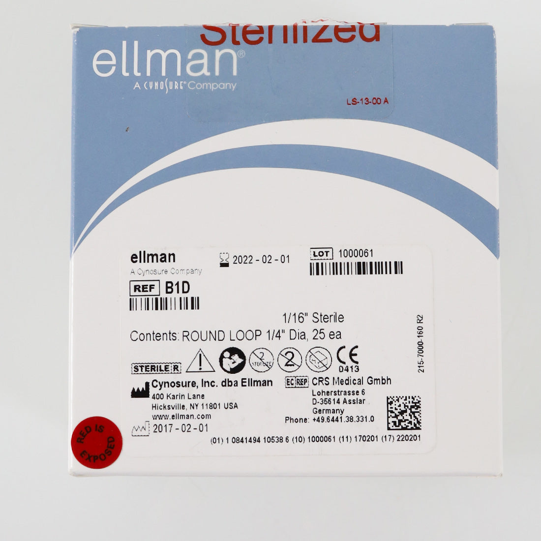 Ellman Cynosure B1D 1/4in Round Loop Electrode 1/16in Shaft 24-Pack Exp_02/2022