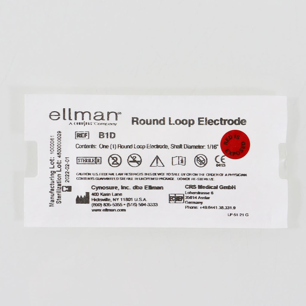 Ellman Cynosure B1D 1/4in Round Loop Electrode 1/16in Shaft 24-Pack Exp_02/2022