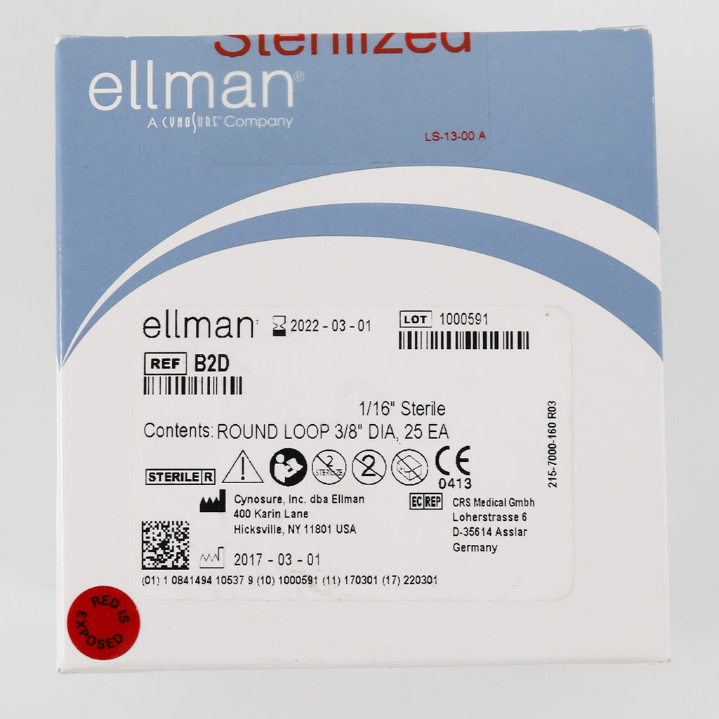 Ellman Cynosure B2D 3/8in Round Loop Electrode 1/16in Shaft 25-Pack Exp_03/2022