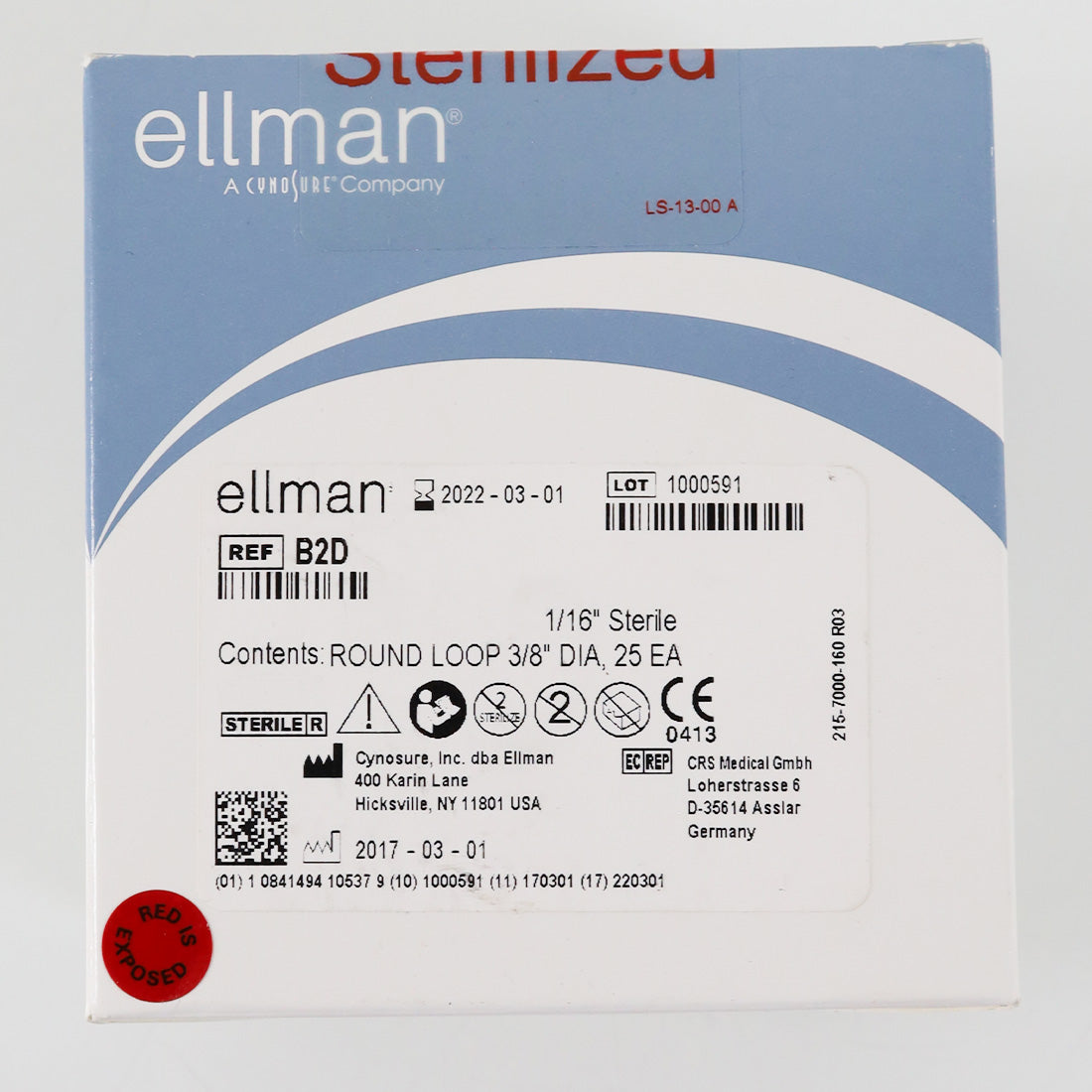 Ellman Cynosure B2D 3/8in Round Loop Electrode 1/16in Shaft 25-Pack Exp_03/2022