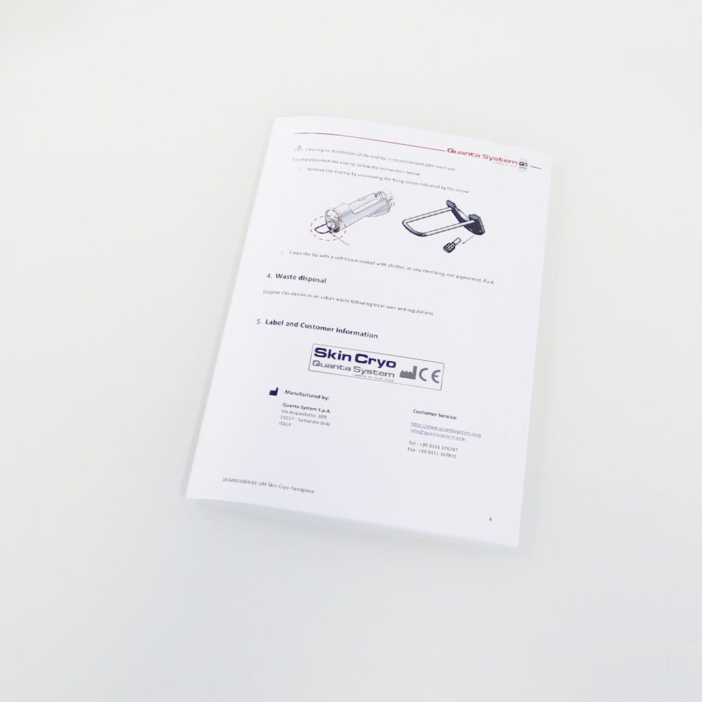 Quanta Systems Q1 Skin Cryo Handpiece User Manual DGM001069.01 Rev. 10/03/2021