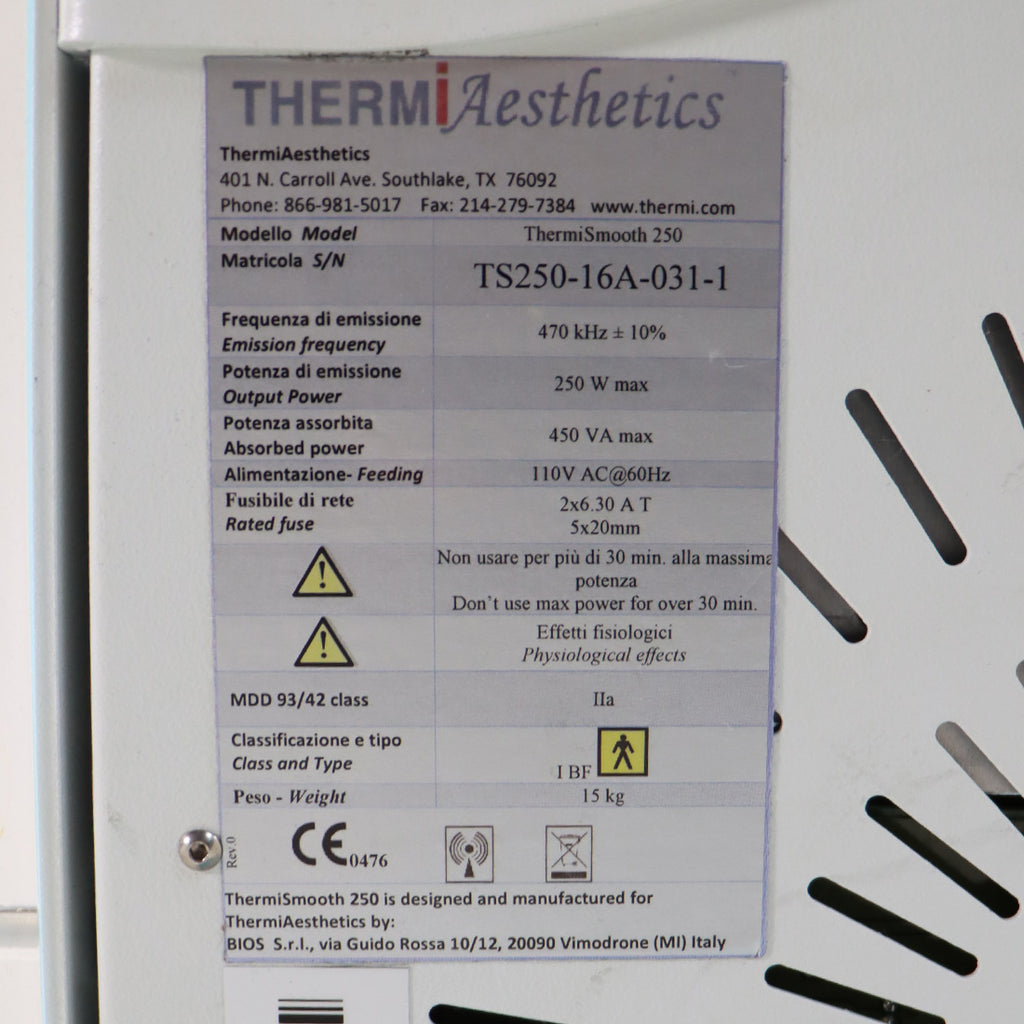 2016 ThermiAesthetics ThermiSmooth 250 RadioFrequency RF Cellulite Smoothing