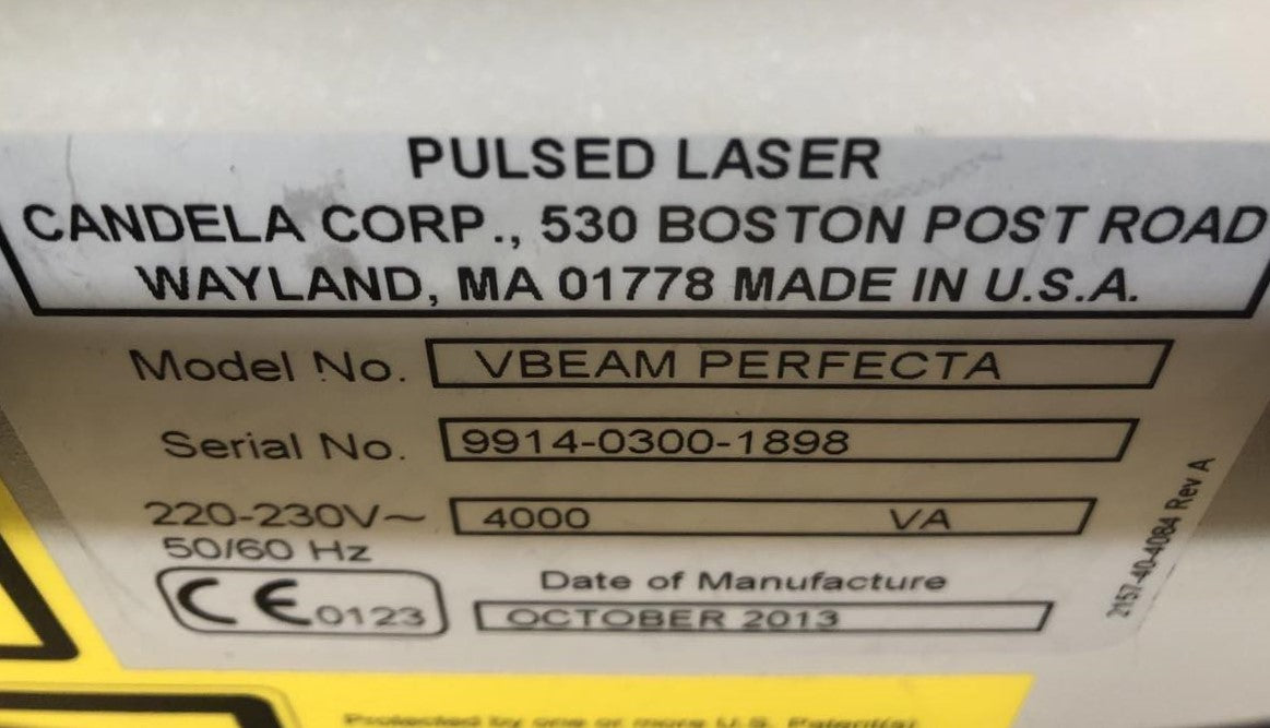2013 Candela VBeam Perfecta Pulsed Laser Vascular Acne Vein 595nm NEW DYE KIT