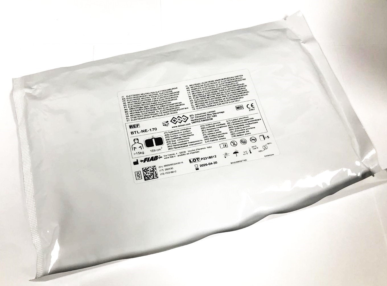 BTL Electrosurgical Disposable Ground Pad BTL-NE-170, Exp 04/2026 Single Pouch with 5 Pads