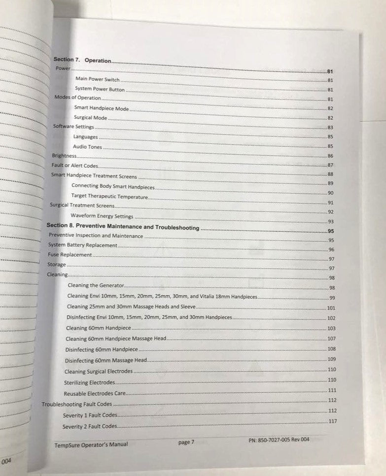 Cynosure TempSure Operator Manual User RadioFrequency Operation 850-7027-005 Rev. 004