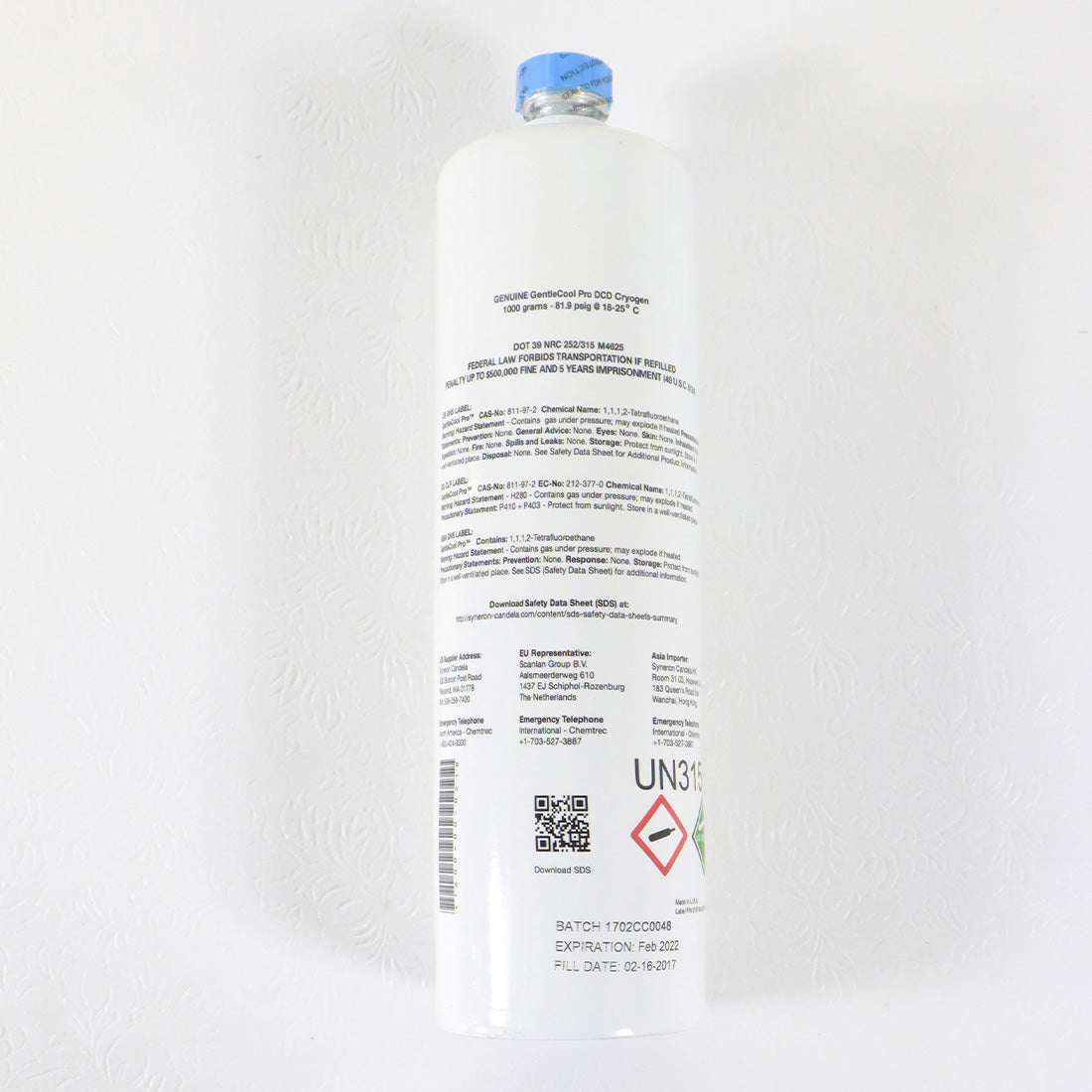 Candela GENUINE GentleCool PRO Cryogen 1000g Canister 1600-00-2018 - EXP 02/2022