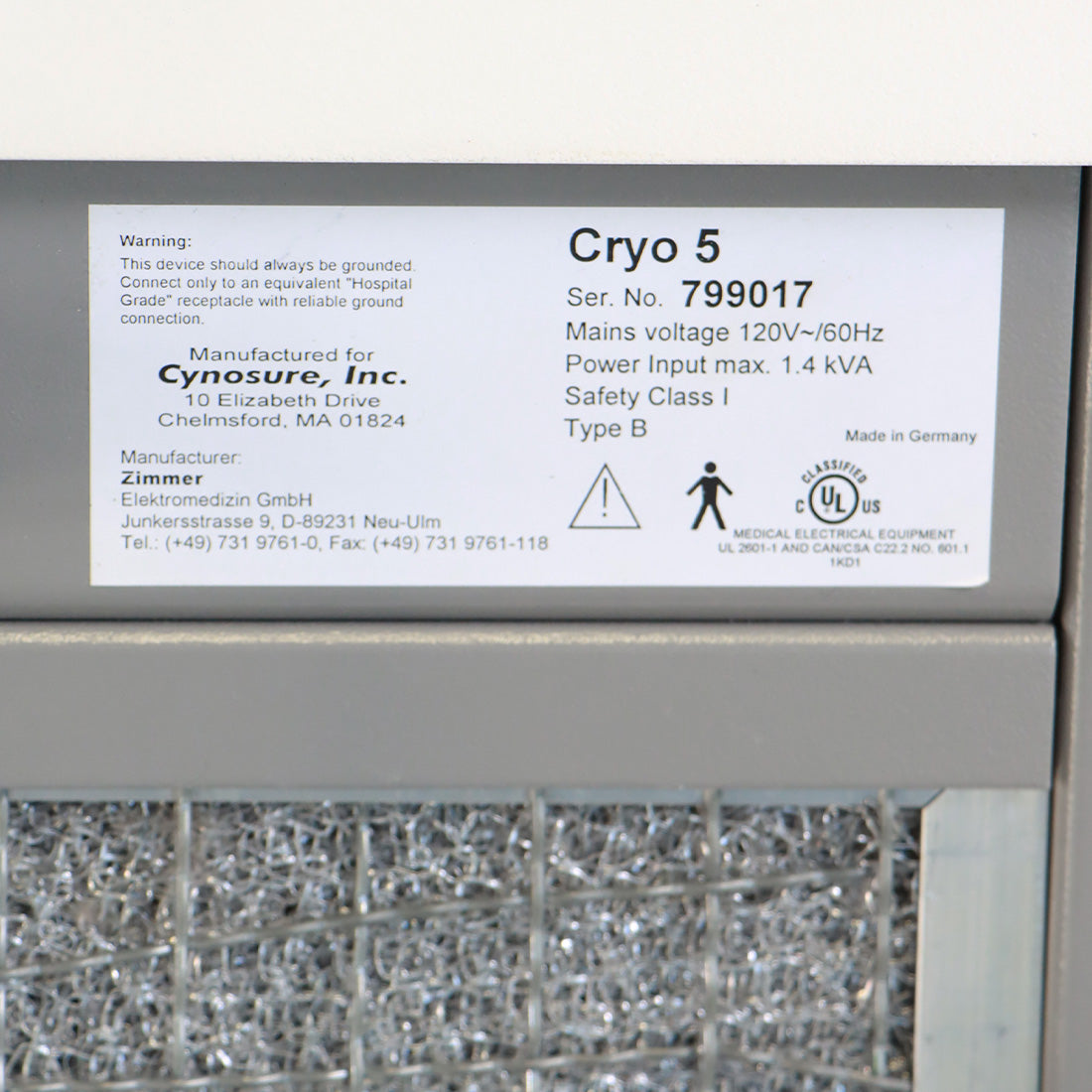 Cynosure SmartCool Chiller Zimmer Cryo5 Cryo 5 Laser Skin Cold Air Skin Cooling