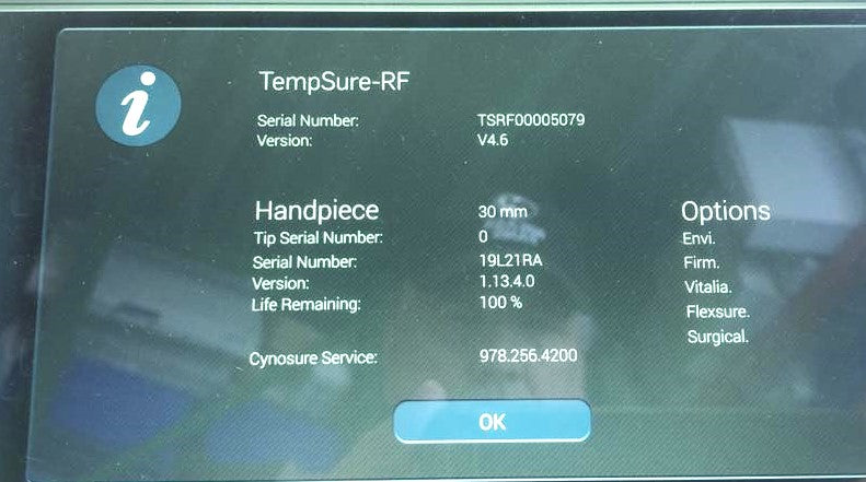 Cynosure Ellman TempSure Envi RF 25 30mm Handpiece Set 100-7027-125