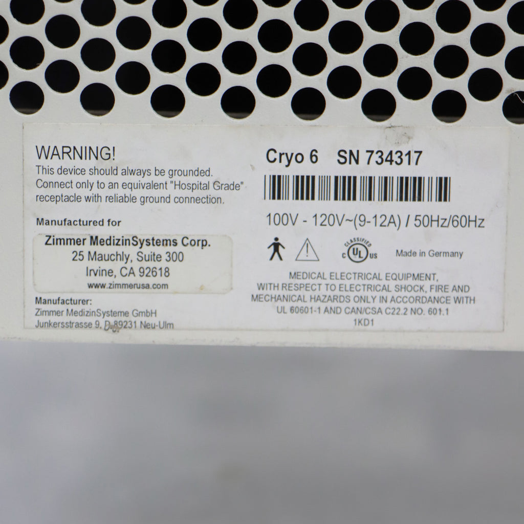 Zimmer Cryo 6 Chiller Cold Air Therapy Spot Cooling Treatment Cryo w/Mast Hose