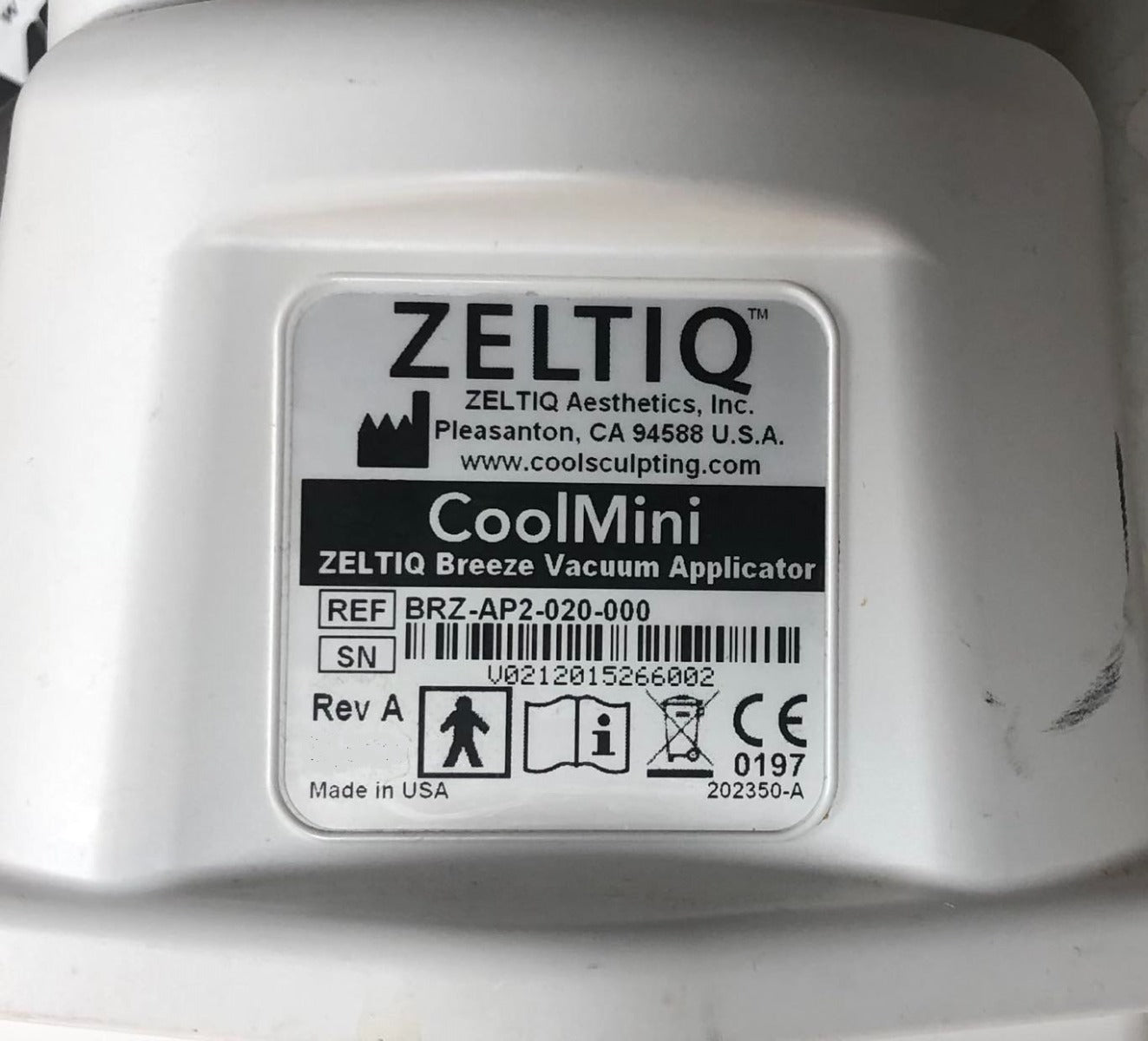 2015 Zeltiq CoolSculpting CoolMini Vacuum Applicator Handpiece BRZ-AP2-020-000