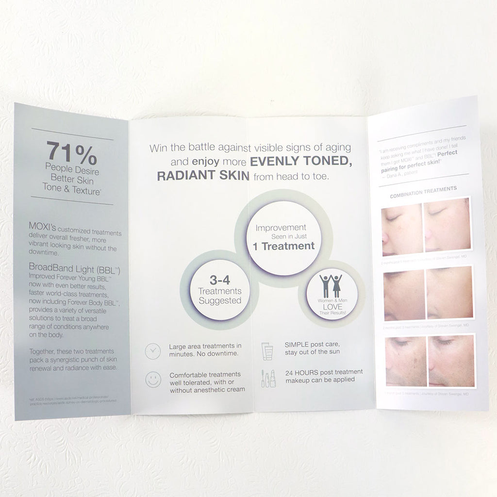 Sciton BBL Laser Moxi Skin Treatment Office Patient Marketing Brochure x20 Pcs
