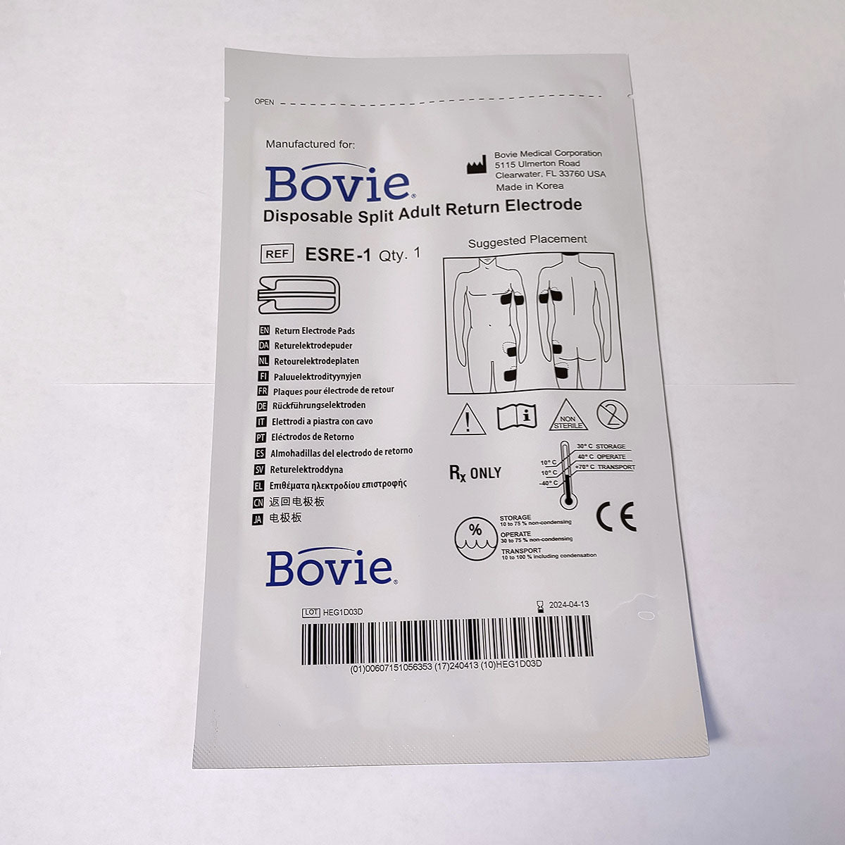 Bovie ESRE-1 Disposable Split Return Electrode Pad - Single 04/2024 - BTL Exilis