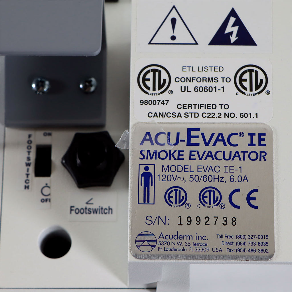 Acuderm Acu-Evac IE Smoke Evacuator System Wall Mount EVAC IE-1