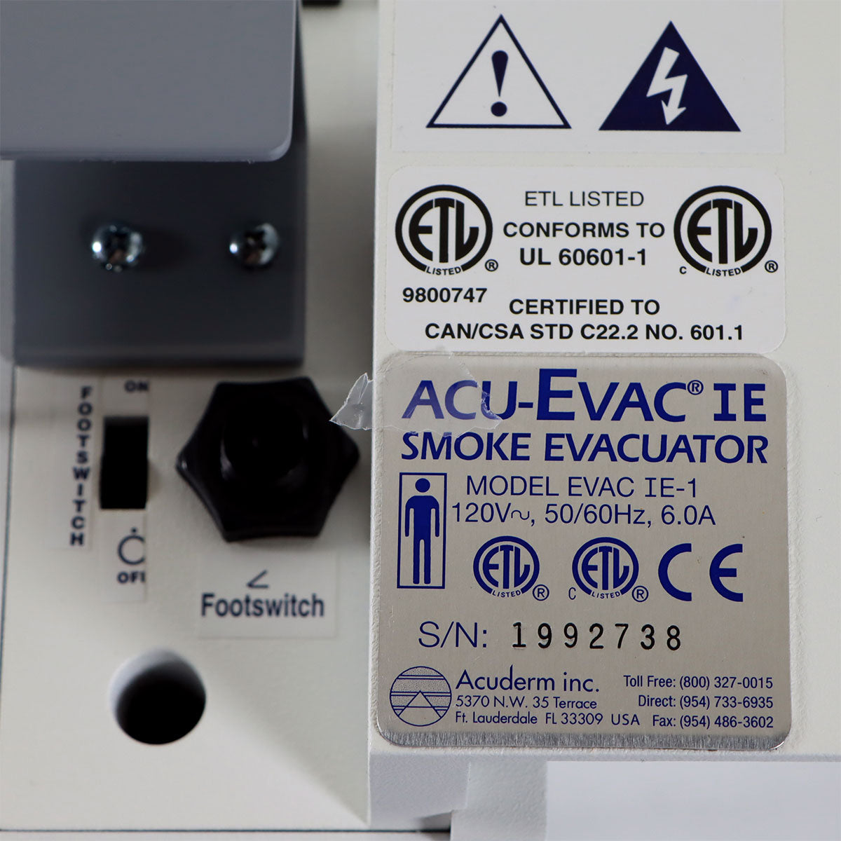 Acuderm Acu-Evac IE Smoke Evacuator System Wall Mount EVAC IE-1
