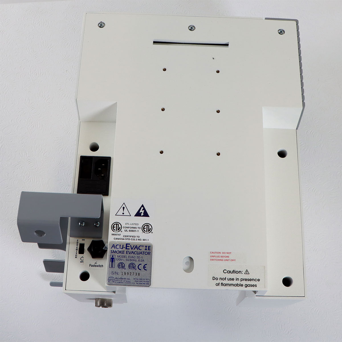 Acuderm Acu-Evac IE Smoke Evacuator System Wall Mount EVAC IE-1