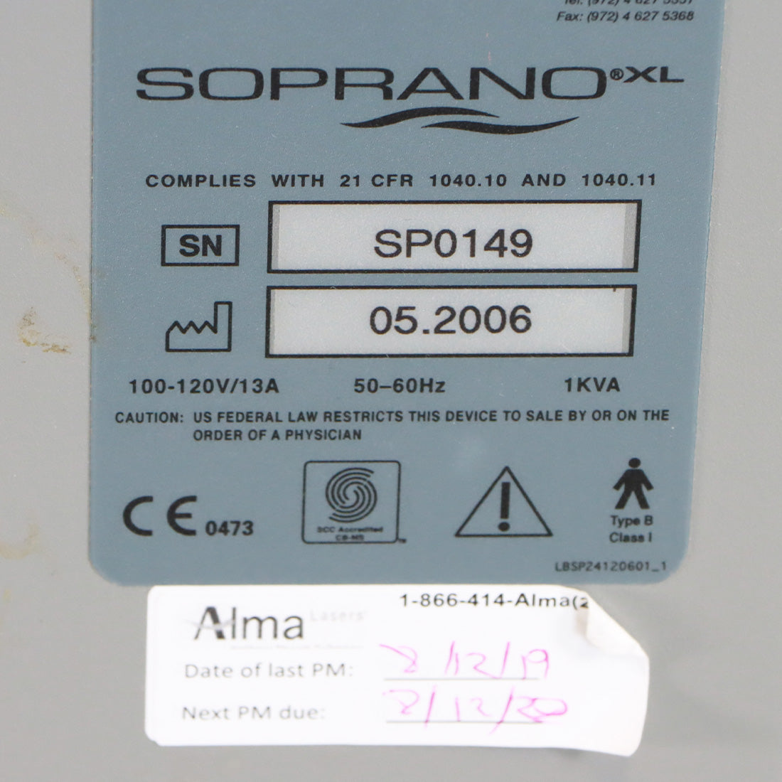 2006 Alma Lasers Soprano XL 810nm Diode Laser Hair Removal System AASP21110601