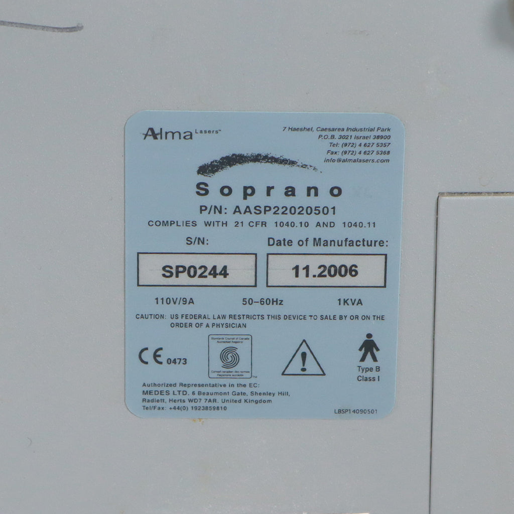 2006 Alma Lasers Soprano 810nm Diode Laser Hair Removal System AASP22020501