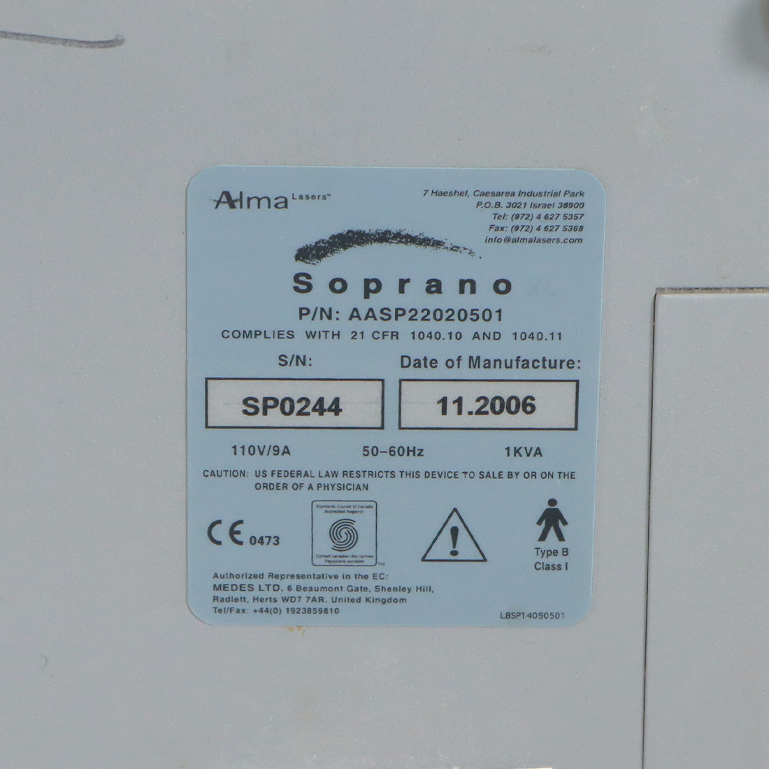 2006 Alma Lasers Soprano 810nm Diode Laser Hair Removal System AASP22020501