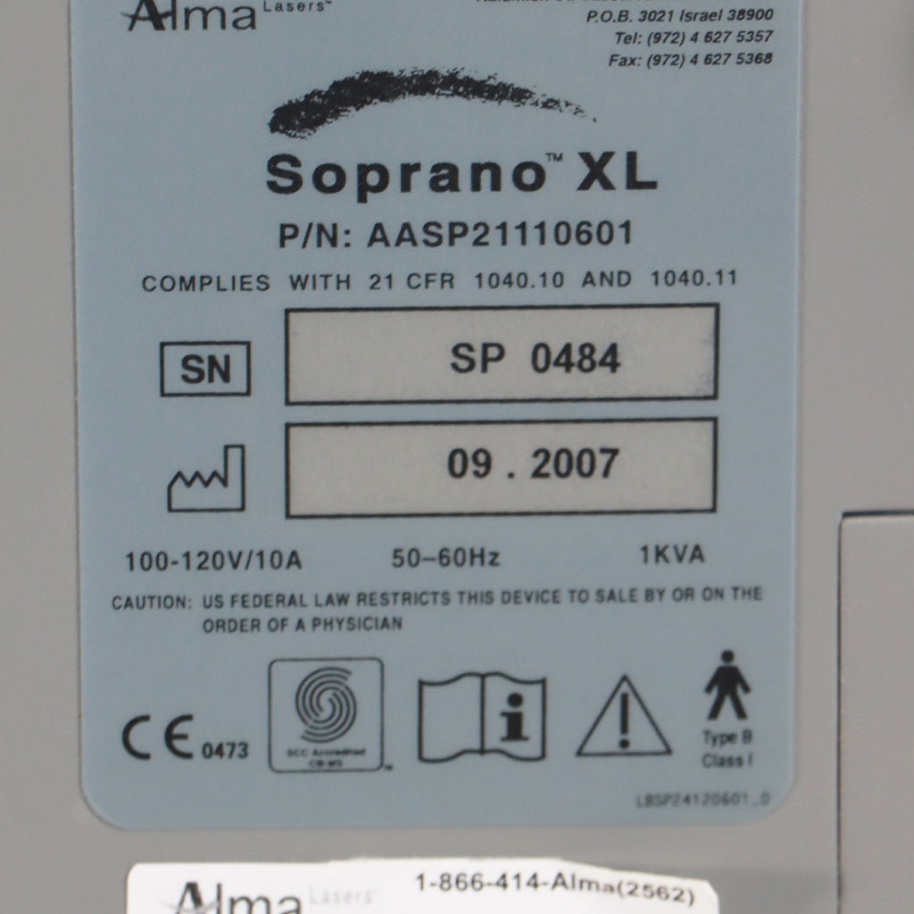 2007 Alma Lasers Soprano XL 810nm Diode Laser Hair Removal System AASP21110601